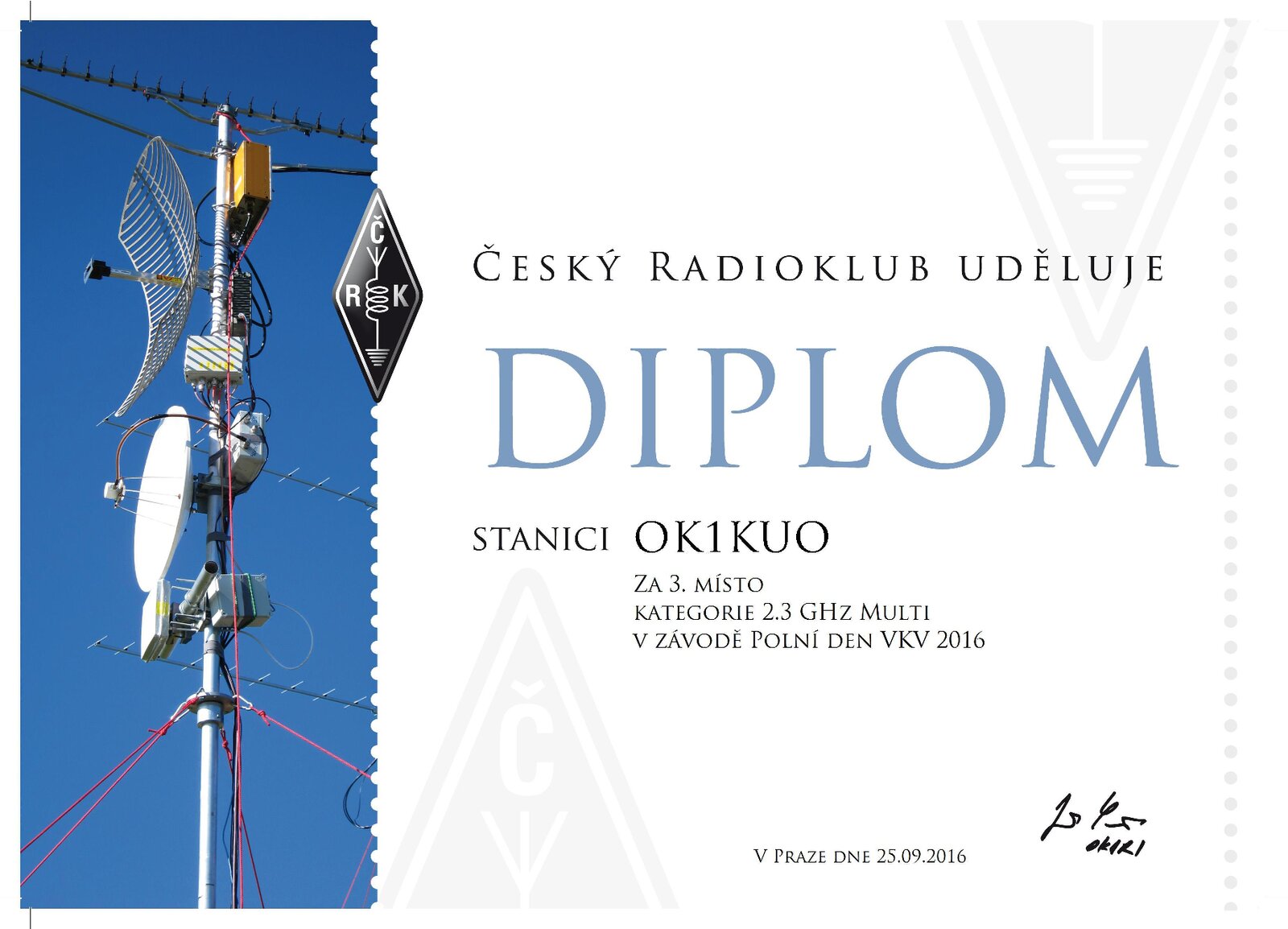2016 Polní den - 2.3 GHz 3. místo